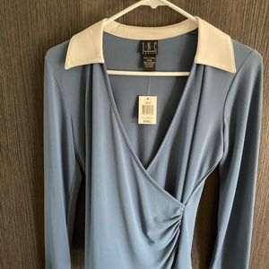 INC long sleeved wrap style blouse